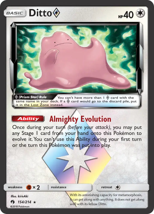 Ditto (154/214) (Prism Star) [Sun & Moon: Lost Thunder] - Pokemon Single