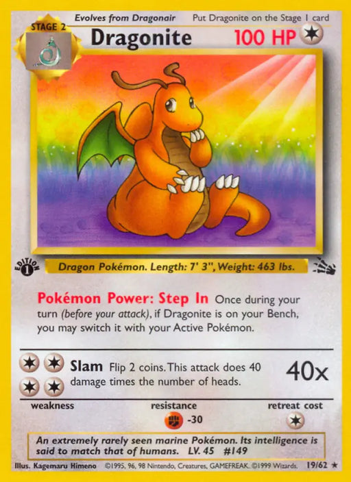 Dragonite (19/62) [Fossil 1st Edition] - Pokemon Single