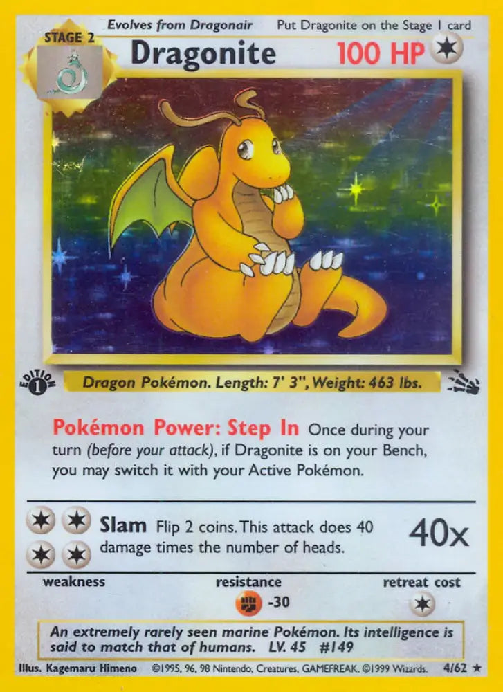 Dragonite (4/62) [Fossil 1st Edition] - Pokemon Single