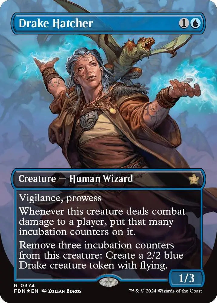 Drake Hatcher (Borderless) (Mana Foil) (374) [Foundations]