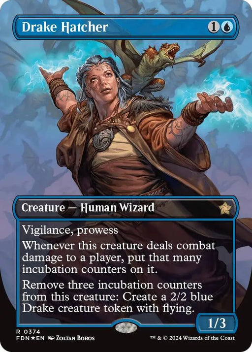 Drake Hatcher (Borderless) (Mana Foil) (374) [Foundations]