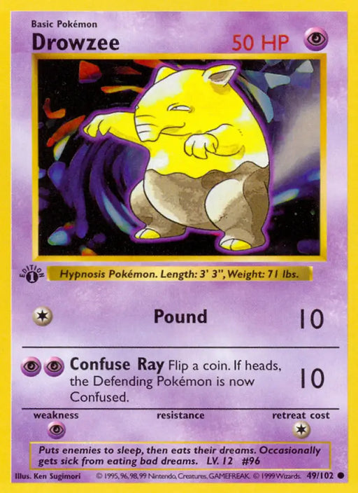 Drowzee (49/102) (Shadowless) [Base Set 1st Edition] - Pokemon Single