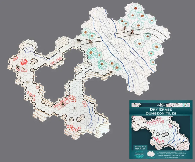 Dry Erase Dungeon Tiles 33CT 6’’ White Hexagon - Role Playing Game