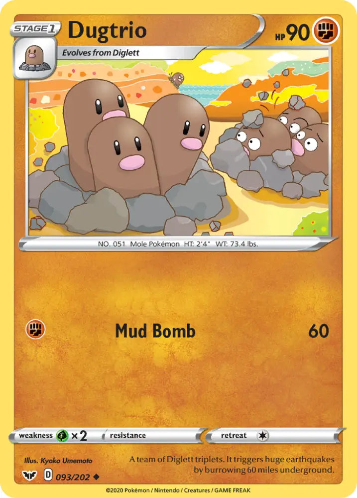 Dugtrio (093/202) [Sword & Shield: Base Set] - Pokemon Single
