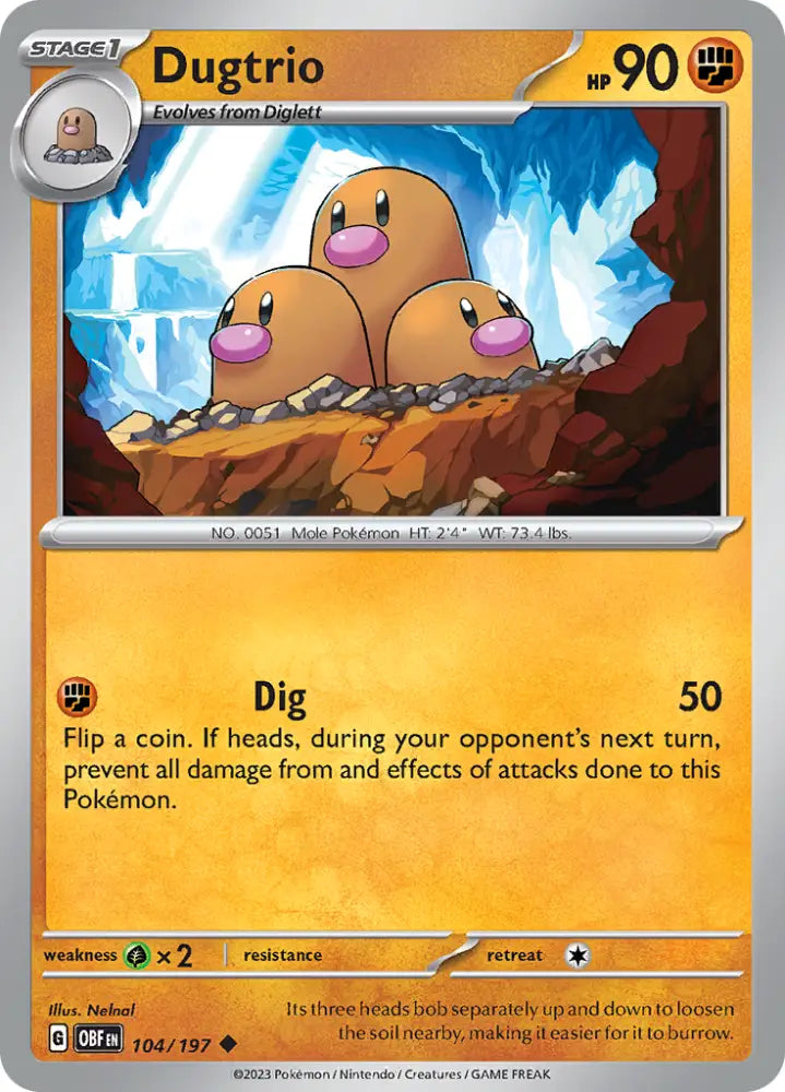 Dugtrio (104/197) [Scarlet & Violet: Obsidian Flames] - Pokemon Single