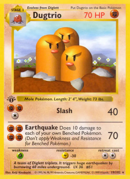 Dugtrio (19/102) (Shadowless) [Base Set 1st Edition] - Pokemon Single