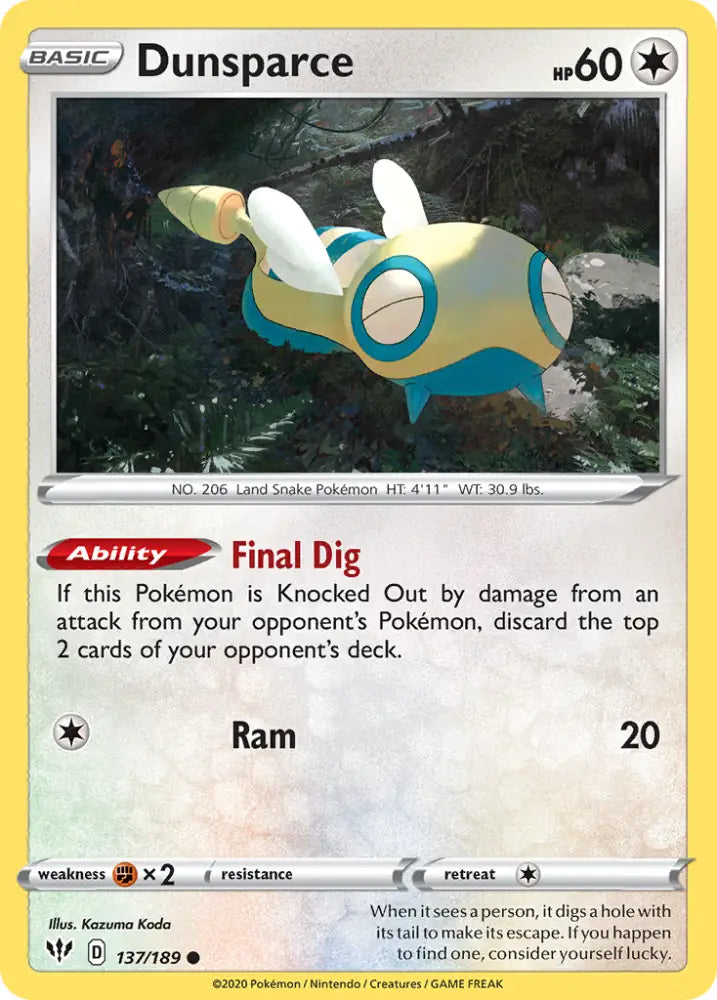 Dunsparce (137/189) [Sword & Shield: Darkness Ablaze] - Pokemon Single