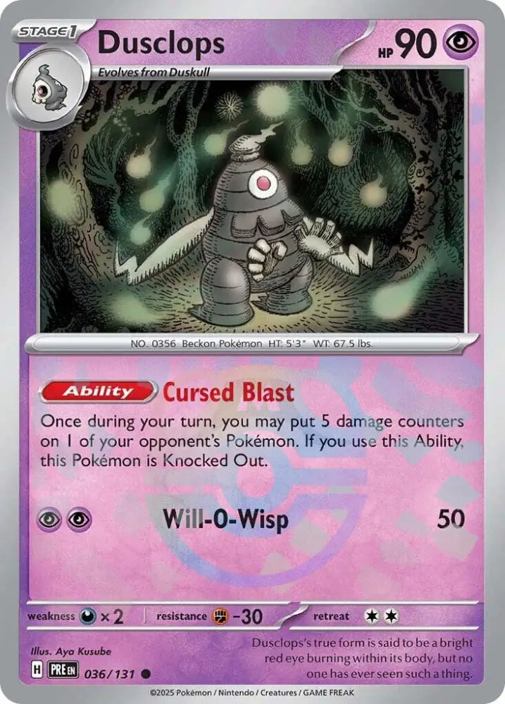 Dusclops (036/131) (Master Ball Pattern) [Scarlet & Violet: Prismatic Evolutions] - Pokemon Single