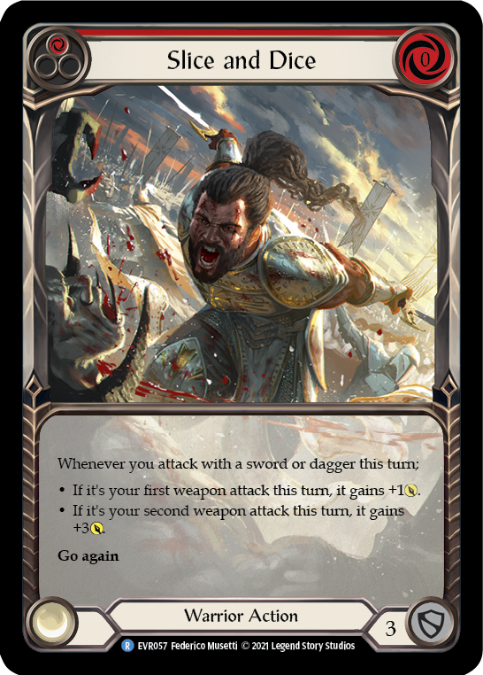Slice and Dice (Red) [Everfest] 1st Edition Extended Art Rainbow Foil