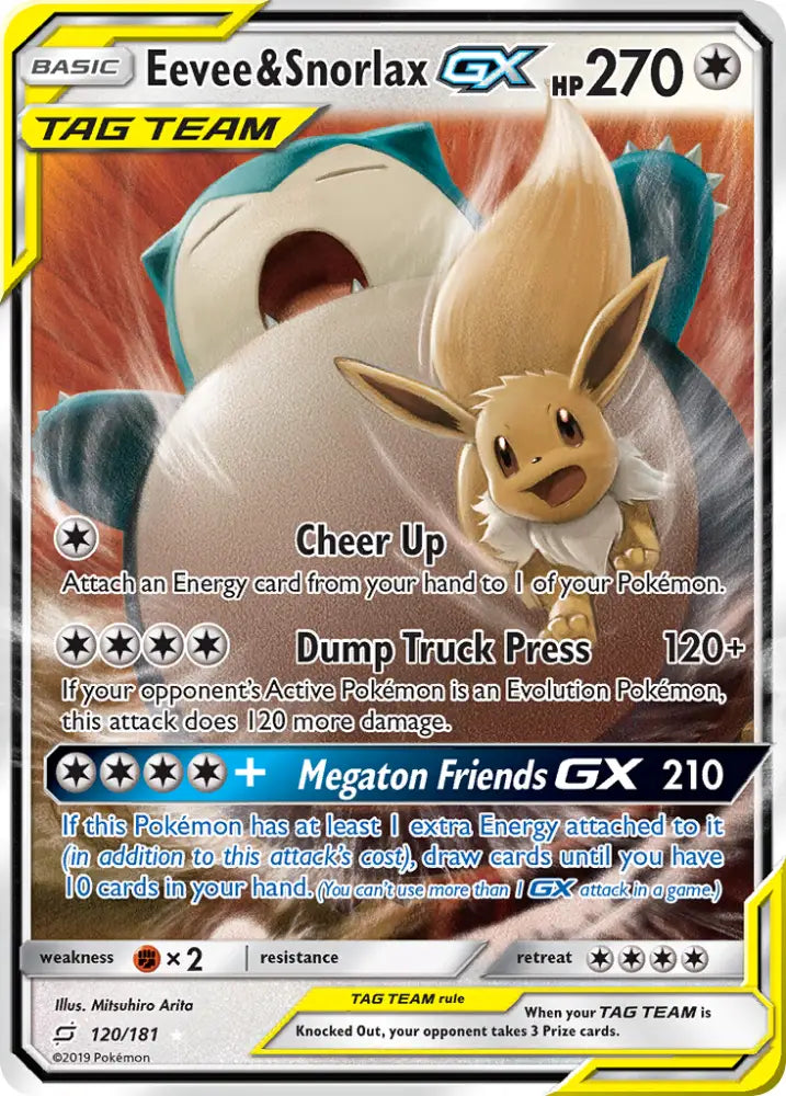Eevee & Snorlax GX (120/181) [Sun & Moon: Team Up] - Pokemon Single