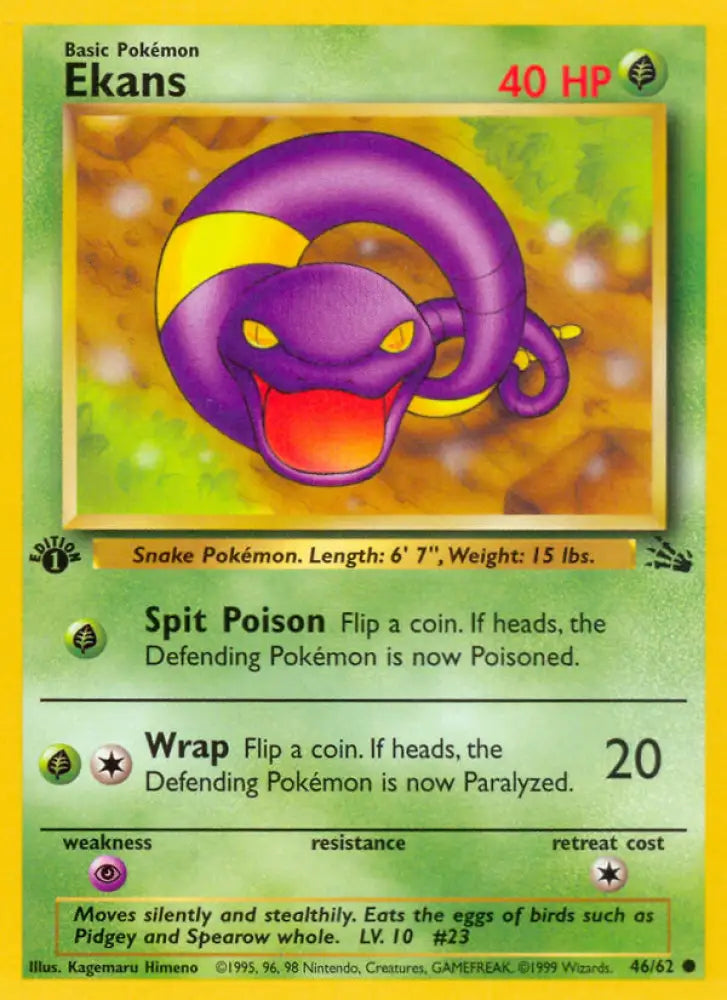 Ekans (46/62) [Fossil 1st Edition] - Pokemon Single