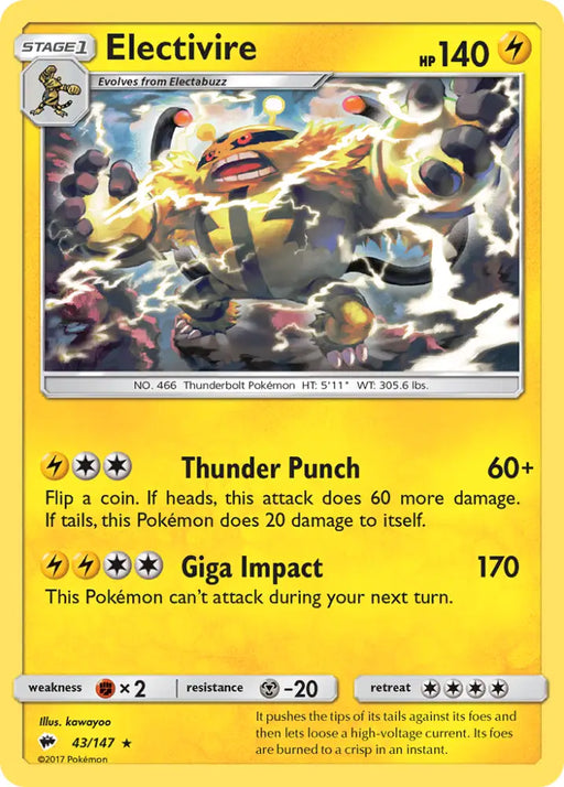 Electivire (43/147) [Sun & Moon: Burning Shadows] - Pokemon Single