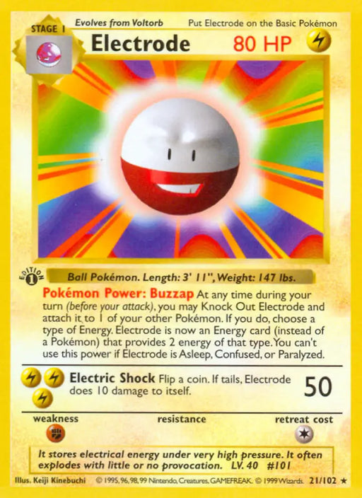 Electrode (21/102) (Shadowless) [Base Set 1st Edition] - Pokemon Single
