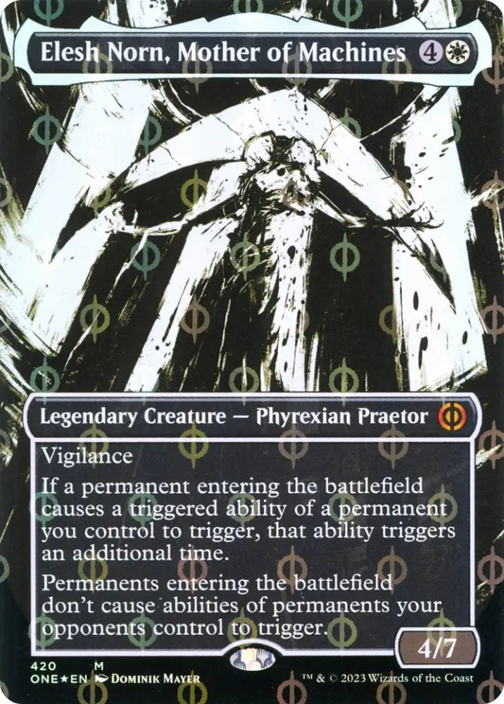 Elesh Norn Mother of Machines (Borderless Ichor Step-and-Compleat Foil) [Phyrexia: All Will Be One] - MTG Single
