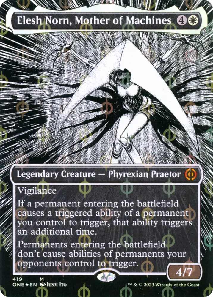 Elesh Norn Mother of Machines (Borderless Manga Step-and-Compleat Foil) [Phyrexia: All Will Be One] - MTG Single