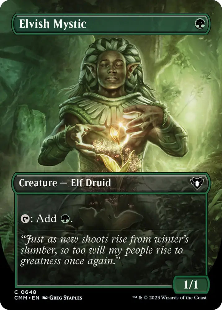 Elvish Mystic (Borderless Alternate Art) [Commander Masters] - MTG Single