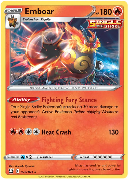Emboar (025/163) [Sword & Shield: Battle Styles] - Pokemon Single