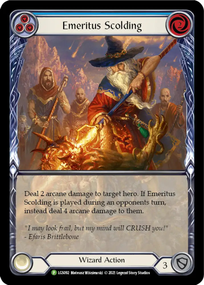 Emeritus Scolding (Blue Extended Art) [LGS092] (Promo) Rainbow Foil - Flesh And Blood Single