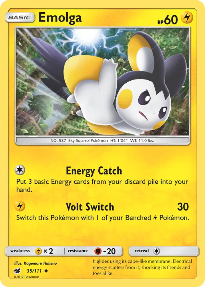 Emolga (35/111) [Sun & Moon: Crimson Invasion] - Pokemon Single