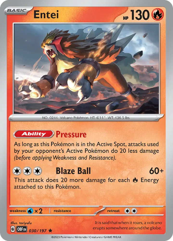 Entei (030/197) [Scarlet & Violet: Obsidian Flames] - Pokemon Single