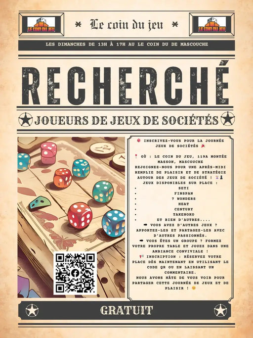 Événement Jeux de Société Dimanche 13h - Mascouche - Billet