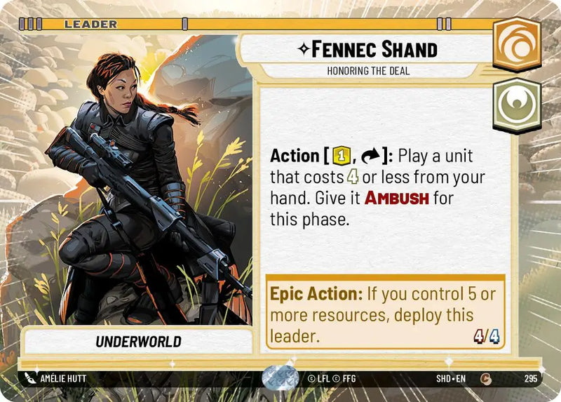 Fennec Shand - Honoring the Deal (Hyperspace) (295) [Shadows of the Galaxy] - Star Wars: Unlimited Single