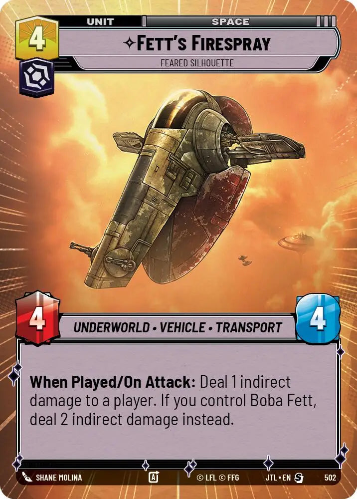 Fett’s Firespray - Feared Silhouette (Hyperspace) (502) [Jump to Lightspeed] - Star Wars: Unlimited Single