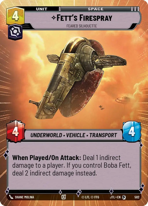 Fett’s Firespray - Feared Silhouette (Hyperspace) (502) [Jump to Lightspeed] - Star Wars: Unlimited Single