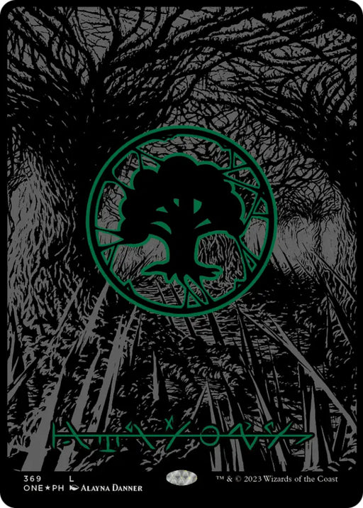 Forest (369) (Oil Slick Raised Foil) [Phyrexia: All Will Be One] - MTG Single