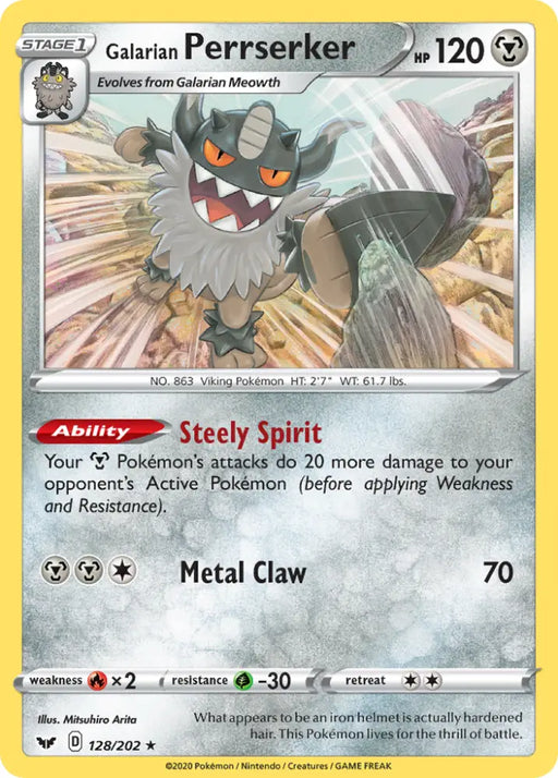 Galarian Perrserker (128/202) [Sword & Shield: Base Set] - Pokemon Single