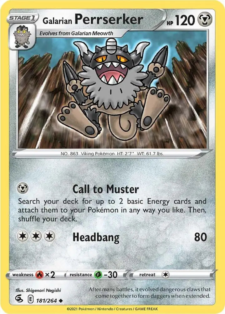 Galarian Perrserker (181/264) [Sword & Shield: Fusion Strike] - Pokemon Single