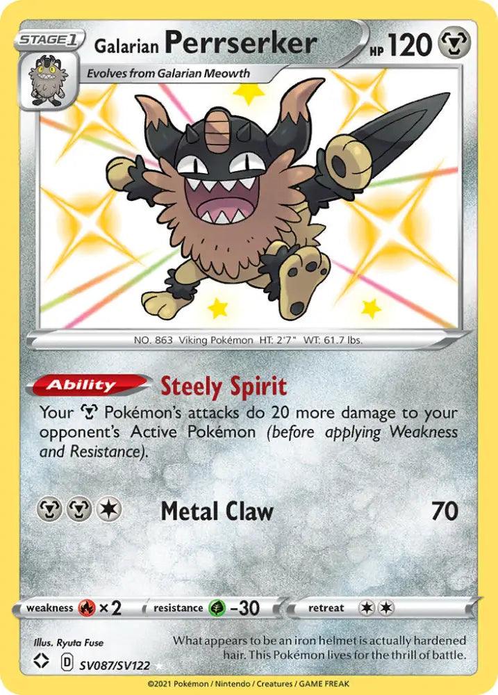 Galarian Perrserker (SV087/SV122) [Sword & Shield: Shining Fates] - Pokemon Single