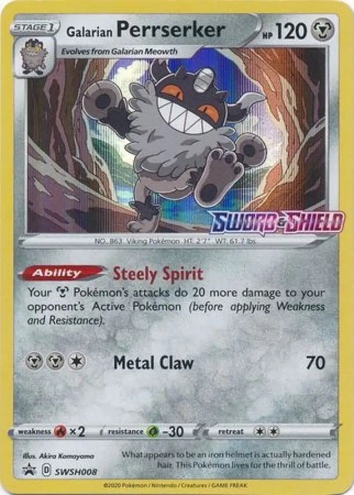 Galarian Perrserker (SWSH008) (Prerelease Promo) [Sword & Shield: Black Star Promos] - Pokemon Single