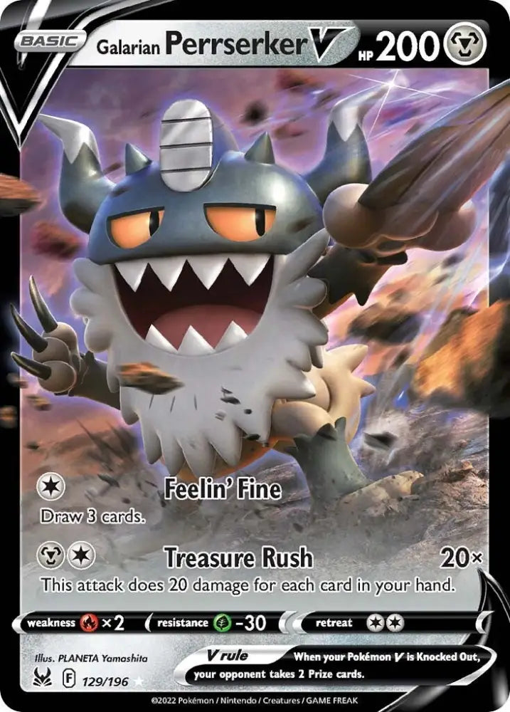 Galarian Perrserker V (129/196) [Sword & Shield: Lost Origin] - Pokemon Single