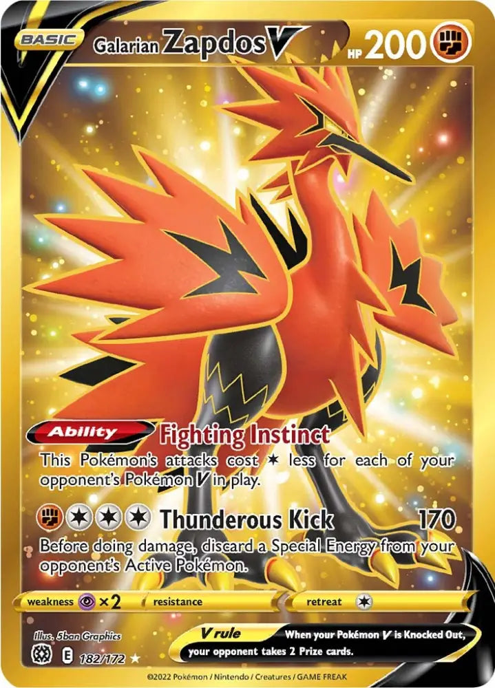 Galarian Zapdos V (182/172) [Sword & Shield: Brilliant Stars] - Pokemon Single