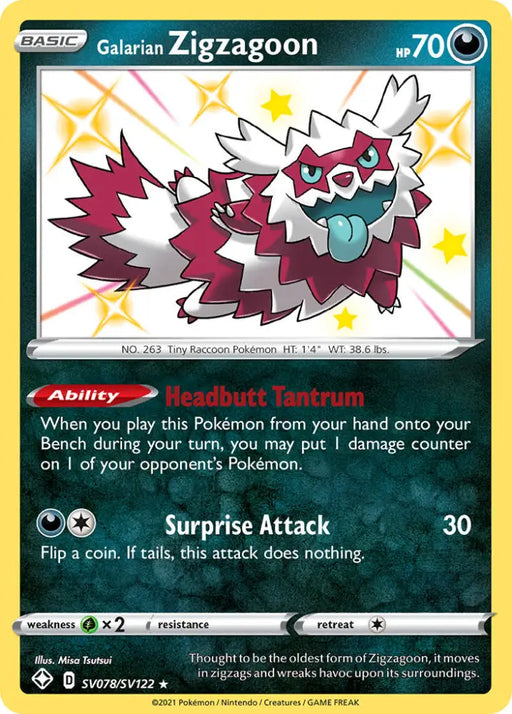 Galarian Zigzagoon (SV078/SV122) [Sword & Shield: Shining Fates] - Pokemon Single