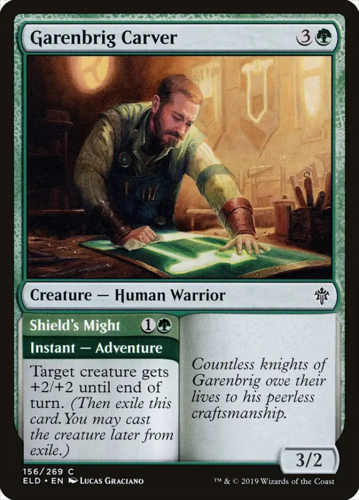 Garenbrig Carver // Shield’s Might [Throne of Eldraine] - MTG Single