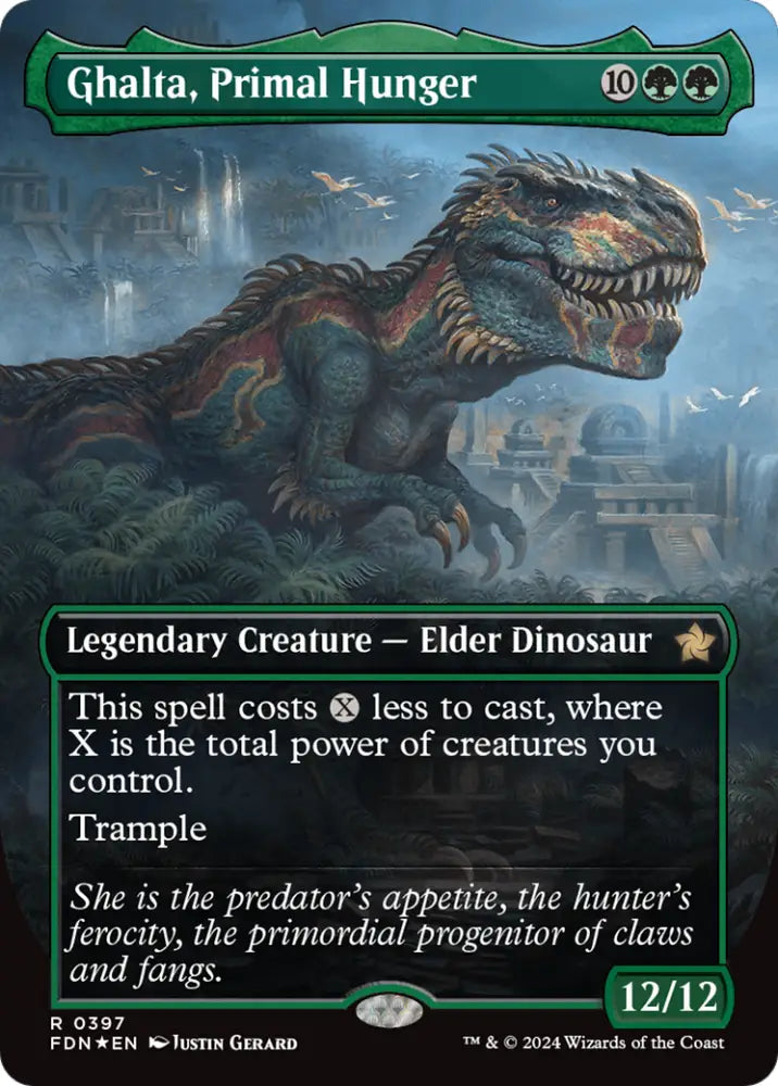 Ghalta Primal Hunger (Borderless) (Mana Foil) [Foundations] - MTG Single