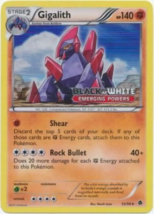 Gigalith (53/98) (Prerelease Promo) [Black & White: Black Star Promos] - Pokemon Single