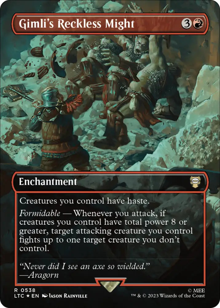 Gimli’s Reckless Might (Borderless) (Surge Foil) [The Lord of the Rings: Tales of Middle-Earth Commander] - MTG Single