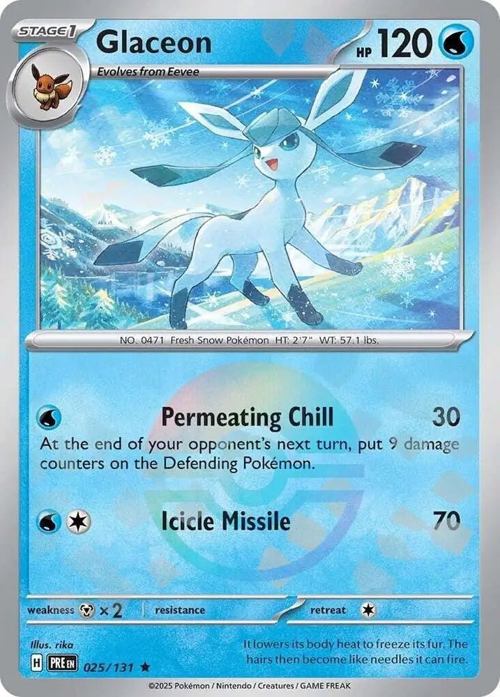 Glaceon (025/131) (Poke Ball Pattern) [Scarlet & Violet: Prismatic Evolutions] - Pokemon Single