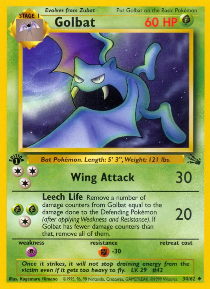 Golbat (34/62) [Fossil 1st Edition] - Pokemon Single