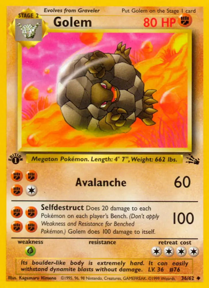 Golem (36/62) [Fossil 1st Edition] - Pokemon Single