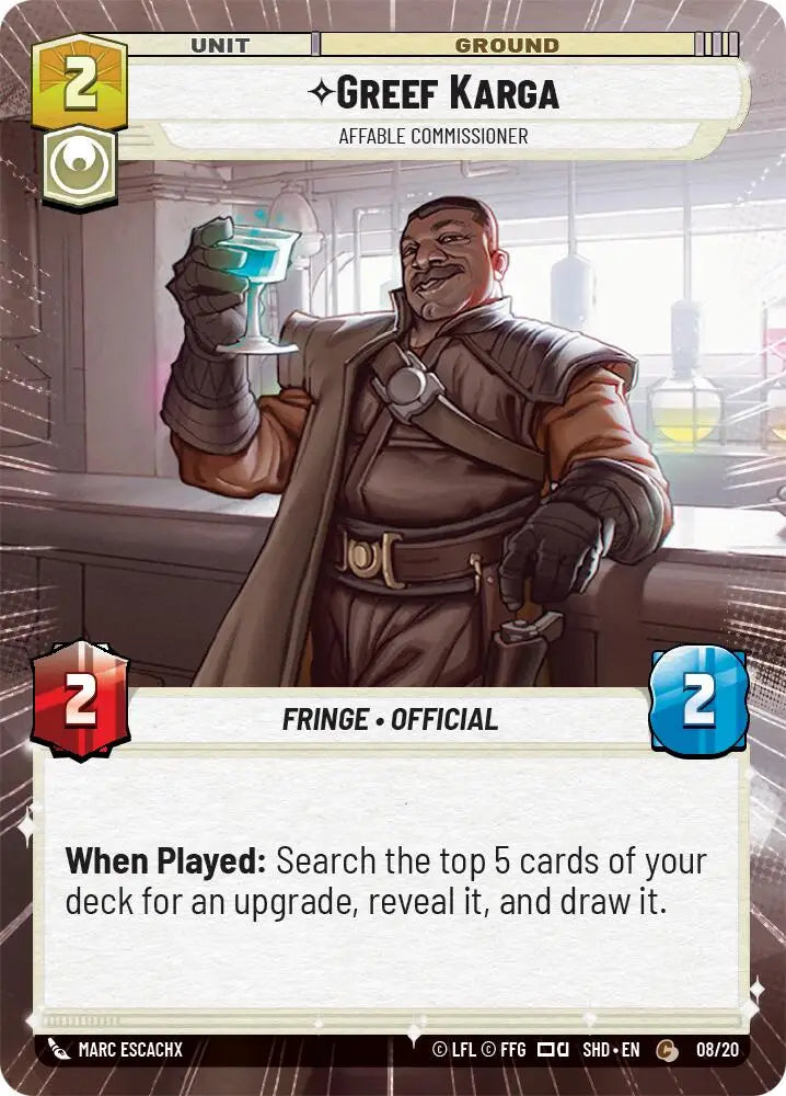 Greef Karga - Affable Commissioner (Hyperspace) (08/20) [Shadows of the Galaxy: Weekly Play] - Star Wars: Unlimited