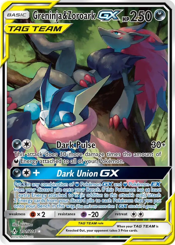 Greninja & Zoroark GX (201/214) [Sun & Moon: Unbroken Bonds] - Pokemon Single
