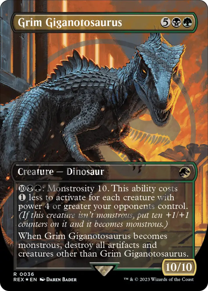 Grim Giganotosaurus (Emblem) (Borderless) [Jurassic World Collection Tokens] - MTG Single