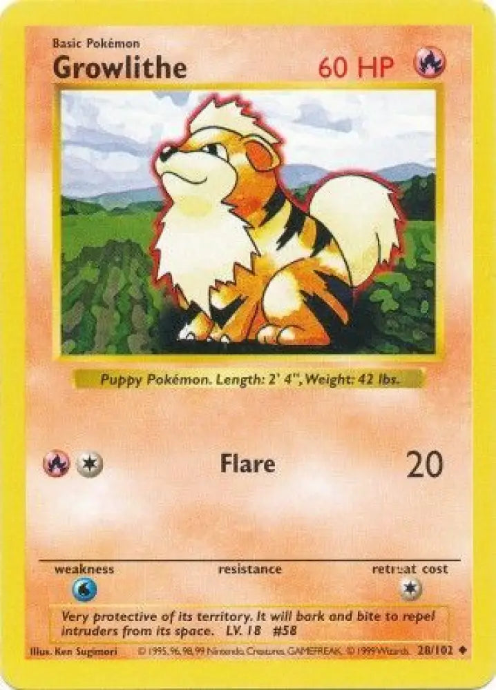 Growlithe (28/102) [Base Set Shadowless Unlimited] - Pokemon Single