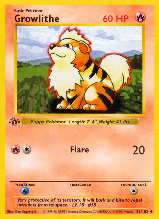 Growlithe (28/102) (Shadowless) [Base Set 1st Edition] - Pokemon Single