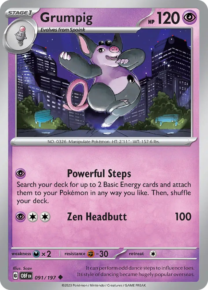 Grumpig (091/197) [Scarlet & Violet: Obsidian Flames] - Pokemon Single