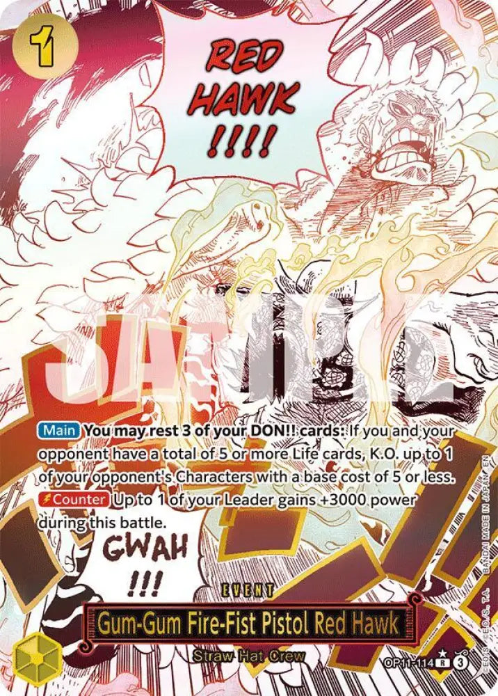 Gum-Gum Fire-Fist Pistol Red Hawk (Alternate Art) (OP11-114) [A Fist of Divine Speed]